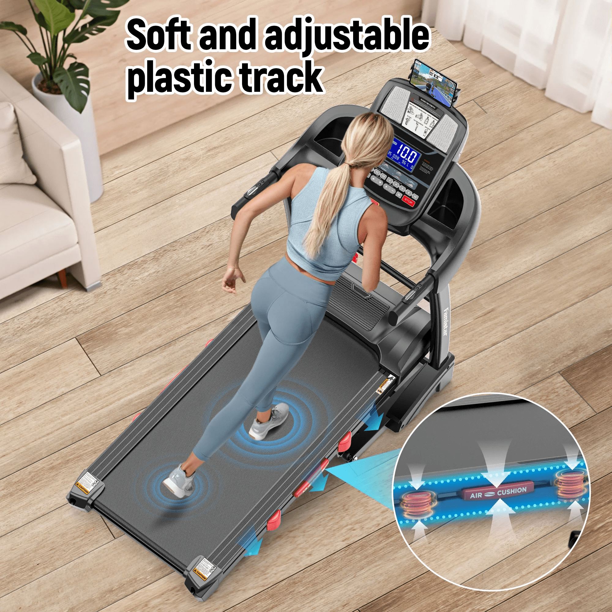 Foldable Treadmill with 15% Auto Incline, 300LB Capacity, Smart App Control, Shock Absorption Belt, Heart Rate Monitor, Home Gym Running Machine