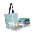 thumbnail image 2 of FORMRS Womens Canvas Tote Bag with Zipper Inner Pocket Shoulder Handbag, White Cartoon Swan, 2 of 7