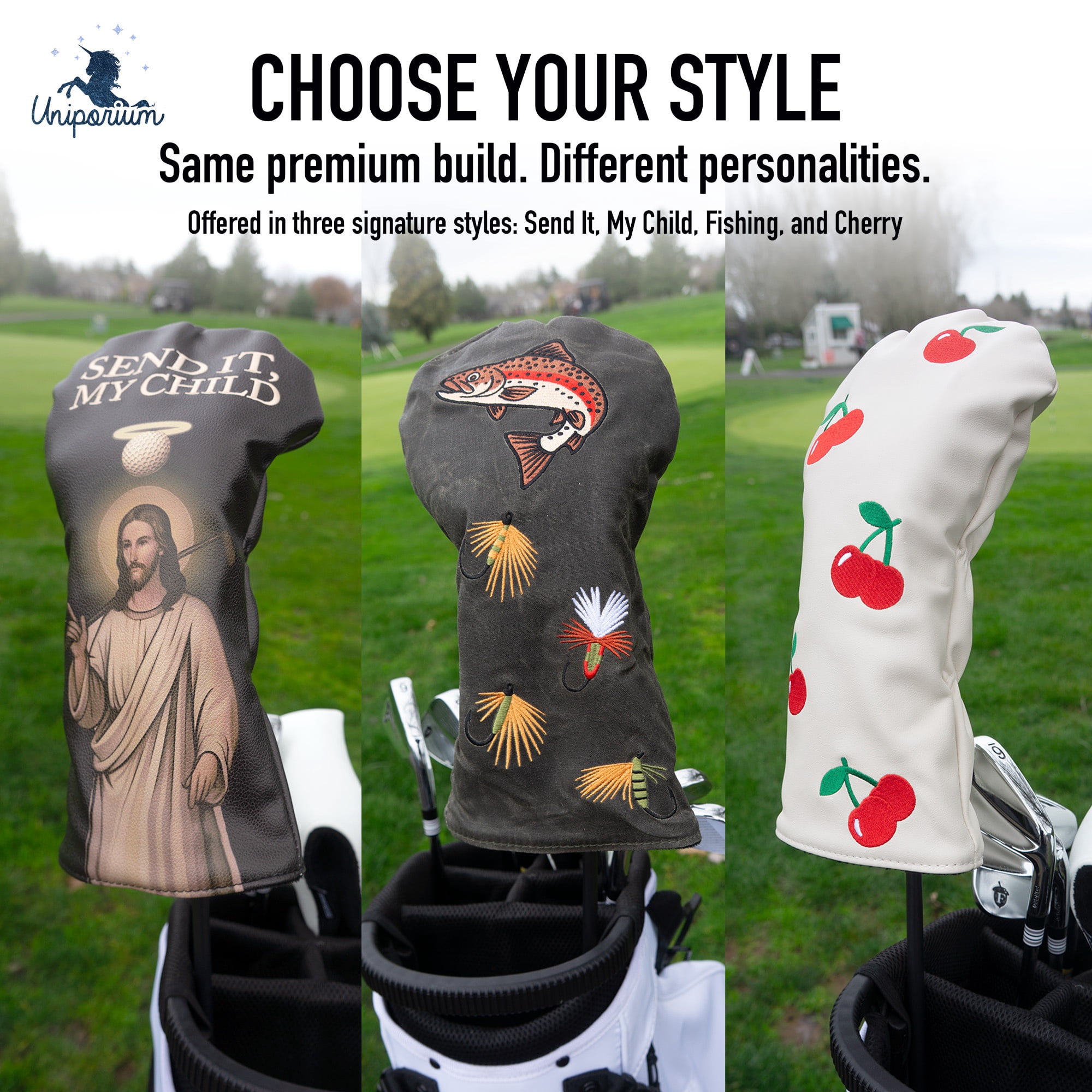 Uniporium Cherry Novelty Head Cover – Premium PU Leather Golf Driver Headcover with Embroidered Details, Designed for Modern 460cc Drivers, and a Fun Golf Accessory and Gift