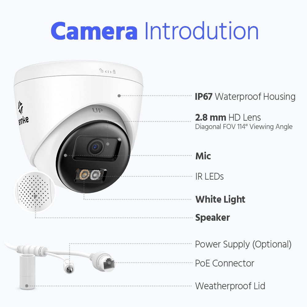 ANNKE 3K 4PCS 5MP PoE Security IP Camera Two Way Audio Outdoor AI Color Night Vision, Outdoor Turret Wired Cameras for Home Security, AI Human/Vehicle Detection, Smart Dual Light, Built-in Mic