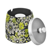 Yayeee Ashtray with Lid for Cigarette Smokeless Stainless Steel Home Ash Holder, Beige Flower Pattern