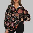 thumbnail image 2 of Womens Plus Size T-Shirt Half Zip Long Sleeve V Neck Trendy Floral Print Loose Fitting Casual Pullover Tee Tops,Multicolor 4,S, 2 of 5