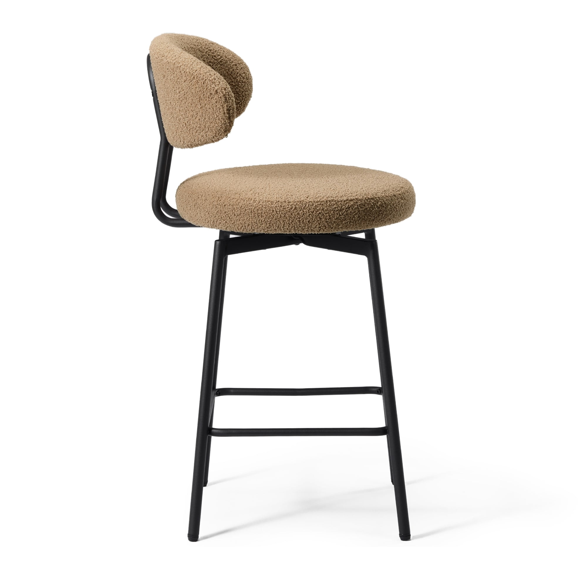 WestinTrends Alexandria Modern Upholstered Sherpa Fabric Counter Height Bar Stools with Back (Set of 2), Camel