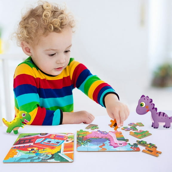 Animal Cognition Wood Puzzle Set with Pattern Blocks, Early Learning Shape Recognition Activity for 3-4 Years and Up