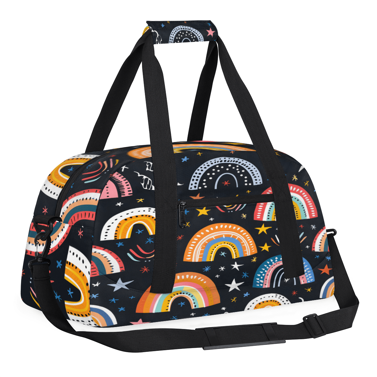 Herdesigns Cute Retro Rainbow Sports Duffle Bag for Women & Men, Gym Bag Dance Bag Overnight Bag Carry On Weekender Travel Bag