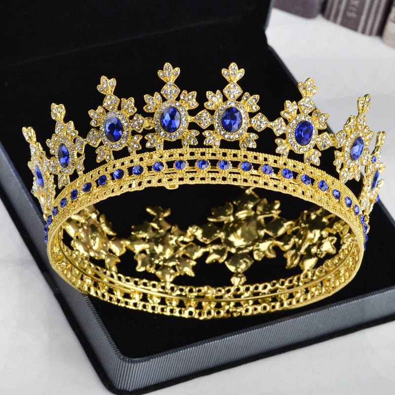 Full Round Crystal Queen Crown Rhinestone Bridal Tiara Pageant King Men Crown US 