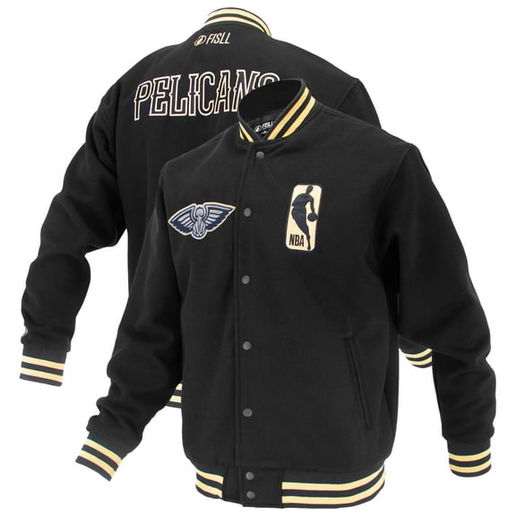 Unisex FISLL Black New Orleans Pelicans Logoman Shadow Collection Full-Snap Varsity Jacket