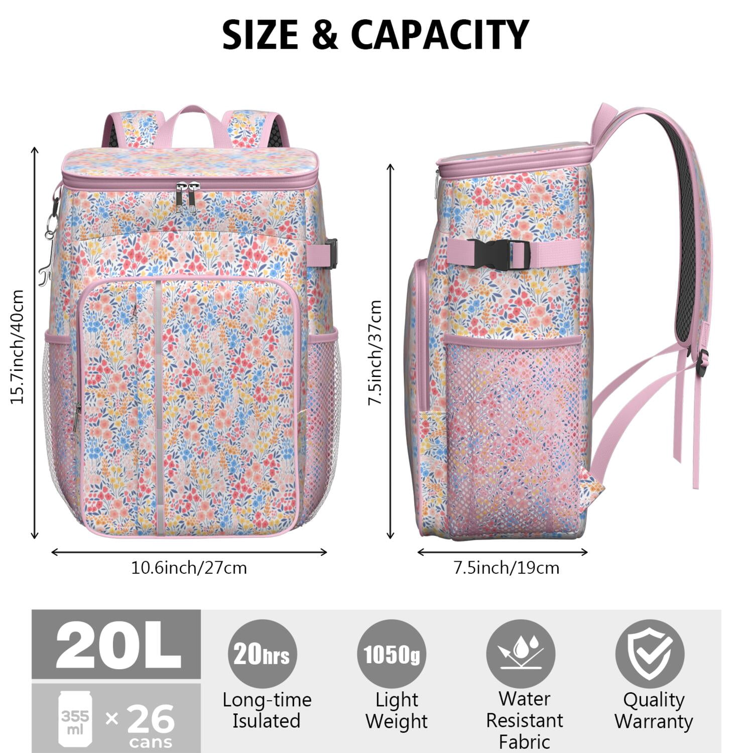 Travel Cooler Bag - Boho Bohemia Flower Camping Beer Cooler Backpack with Bottle Opener- Waterproof Insulated Picnic Backpacks - Cooler Bag for Beach