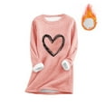 thumbnail image 2 of Aboser Womens Sherpa Lined Sweatshirts Cozy Fleece Loungewear Trendy Heart Printed Pullover Tops Winter Crewneck Long Sleeve Sweatshirt Thermal Casual Undershirts, 2 of 4