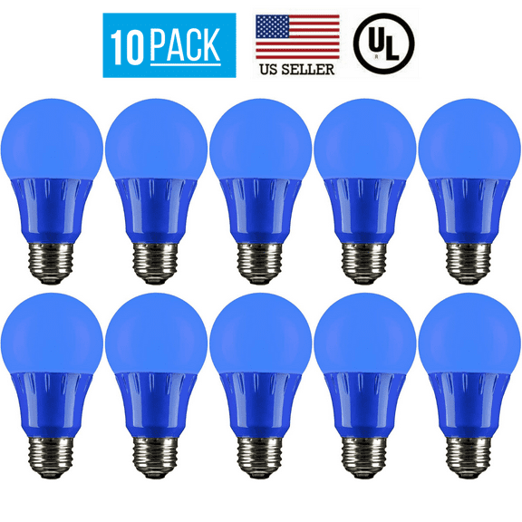 10 PACK 3W LED A19 COLORED LIGHT BULB, NON-DIMMABLE, E26 MEDIUM BASE, BLUE