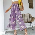 thumbnail image 3 of Lovskoo 2024 Summer Pants for Women Palazzo Floral Print Casual Wide Leg High Waist Side Split Loose Pants Purple M, 3 of 5