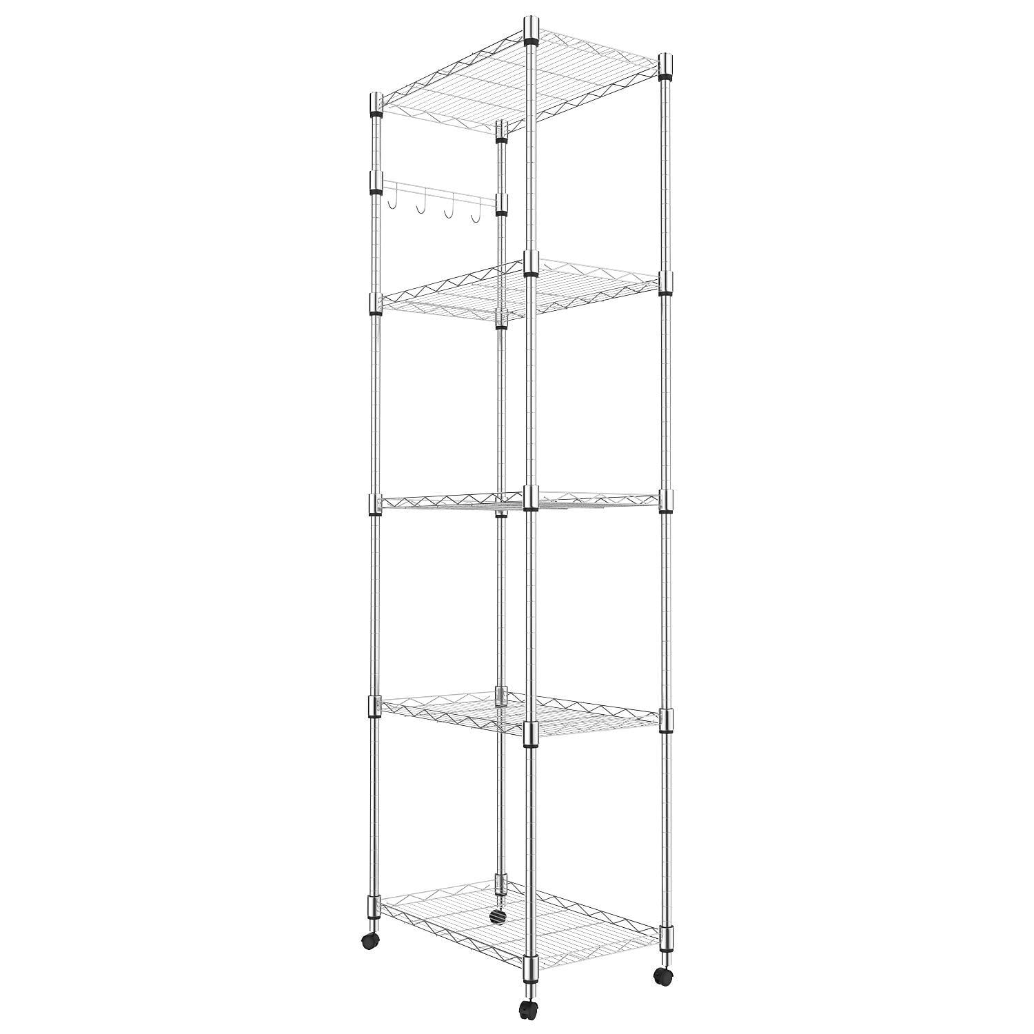Details about   5 Tier Shelf Adjustable Wire Metal Shelving Rack w/Rolling Home Storage Cart
