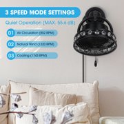 Parrot Uncle Wall Mount Fan Small Indoor Wall Fans Oscillating with Folding Arm Pull in Wall-mounted Fans Cord with Plug, 10 inch, Black