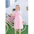 thumbnail image 3 of Aideaone Girls Chiffon Dress Flutter Ruffle Short Sleeve Kids Square Neck Frocks Pink 6-13Y, 3 of 7