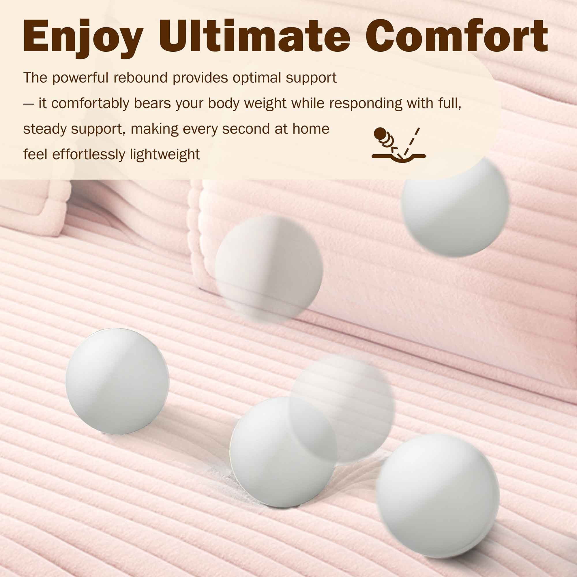 Lunale Full Size Convertible Sofa Bed, Boneless Cloud Couch, Folding Floor Sleeper Sofa for Living Room, Pink Corduroy