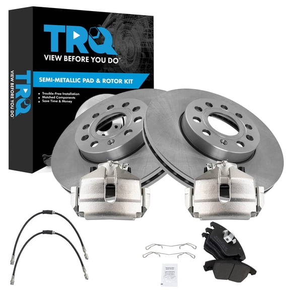 TRQ Front Brake Pad and Rotor Set Semi Metallic Rotors Calipers Fits 2012-2019 Volkswagen Beetle 2012-2017 Jetta