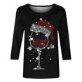thumbnail image 4 of DeHolifer Women T-Shirts Red Wine Glass 3/4 Sleeve Christmas Pullover Xmas Santa Hat Graphic Blouse T-Shirts Tops Black M, 4 of 4