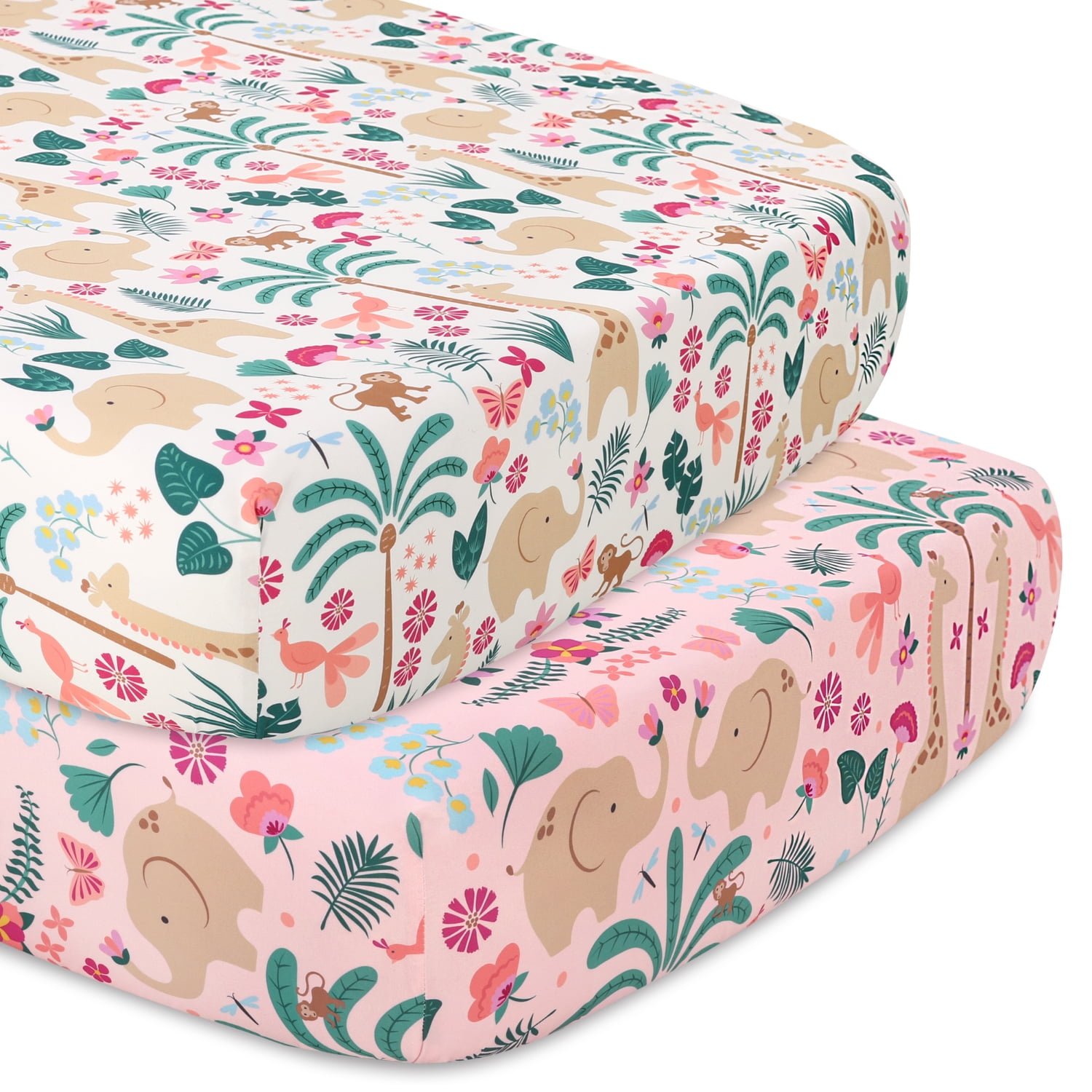 The Peanutshell Crib Bedding Set for Baby Girls, Bright Safari, 5 Pieces