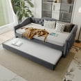 thumbnail image 3 of Twin Velvet Upholstered Daybed with Trundle &amp; USB Charging | Mid-Century Style, Wood Slat Support, Gray | Ideal for Bedroom, Guestroom, Dorm | 81.1" L, 3 of 7