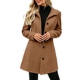 thumbnail image 3 of Tqcoqu Pea Coats For Women Stand Collar Single Breasted Trench Coat Fashion A-Line Fall Winter Jackets, 3 of 10