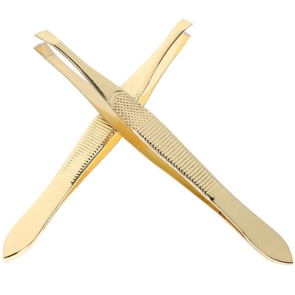 ROSENICE Eyebrow Tweezers 2Pcs Set Multi Color Stainless Steel Flat Tip Diagonal Tip Eyebrow Trimming for Personal and Professional Use