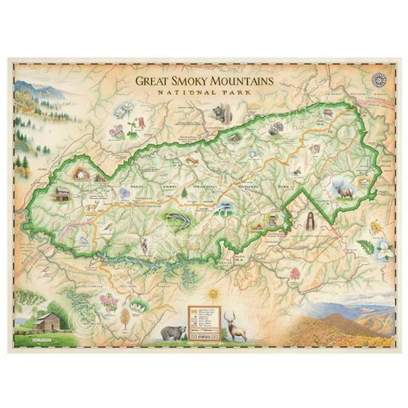 Xplorer Maps MAP_GSM Great Smoky Mountains National Park Hand-Drawn Map