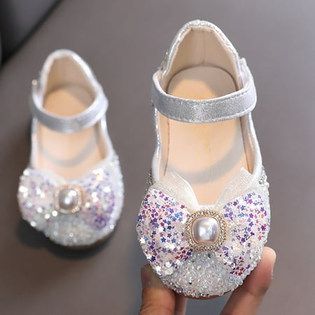 

kpoplk Baby Sandals Girl Children Shoes Fashion Flat Bottom Princess Shoes With Diamond Single Shoe Sandals For Toddler Girls(Silver)