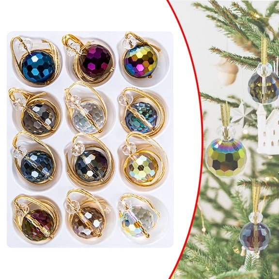 BinKFF 12 Pcs Christmas Hanging Glass Ball Ornaments Multicolor Christmas Tree Decorations Decorative Glass Balls for Xmas Tree Party Decoration Wedding, 0.9 inchs