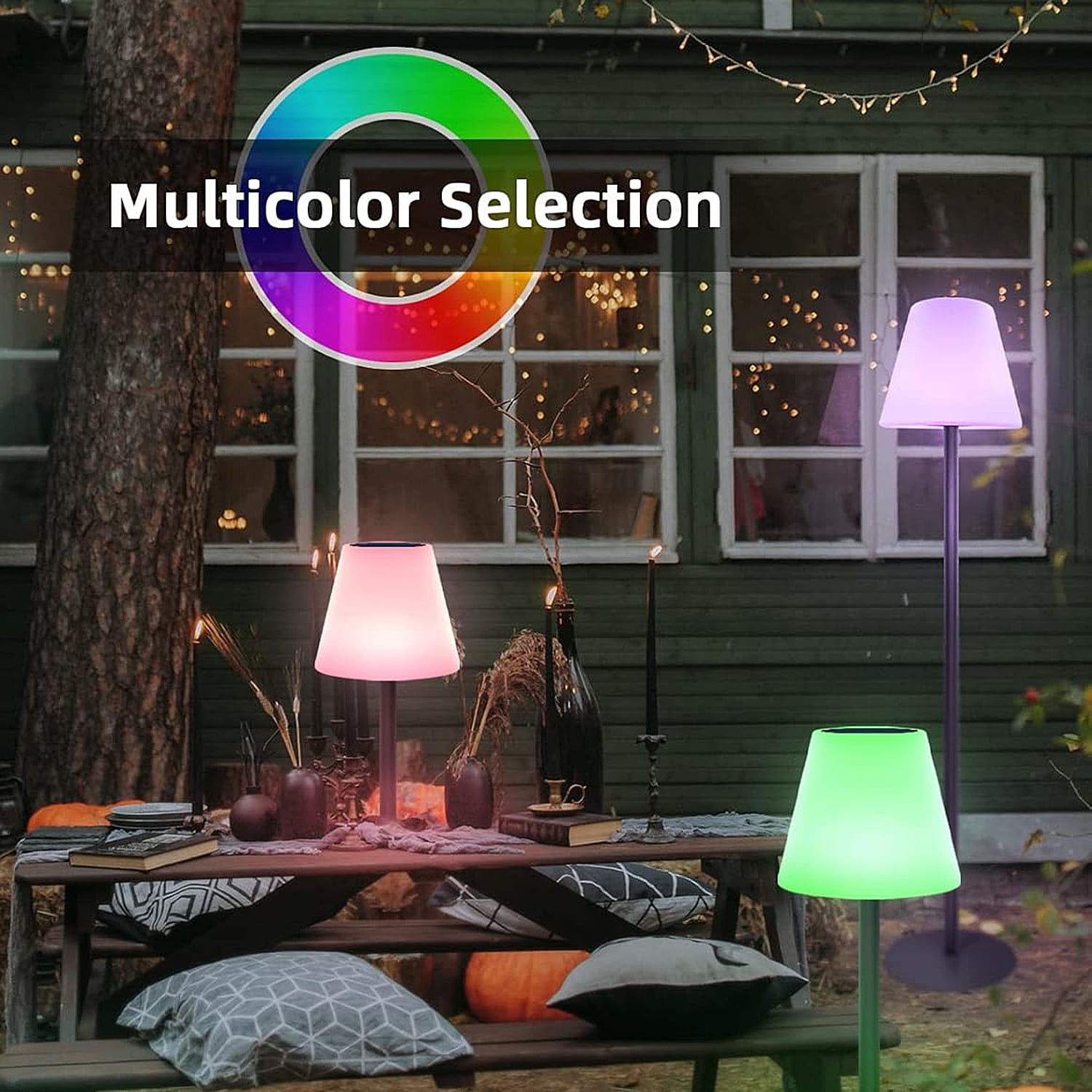 Postlucky 56" Solar LED Floor Lamp Dimmable with Remote Control, RGB Color, USB Charging, Cone Shade