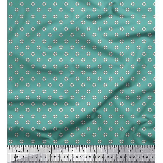 Soimoi Poly Georgette Fabric Swimming Ring Small Print Fabric by Yard 52 Inch Wide