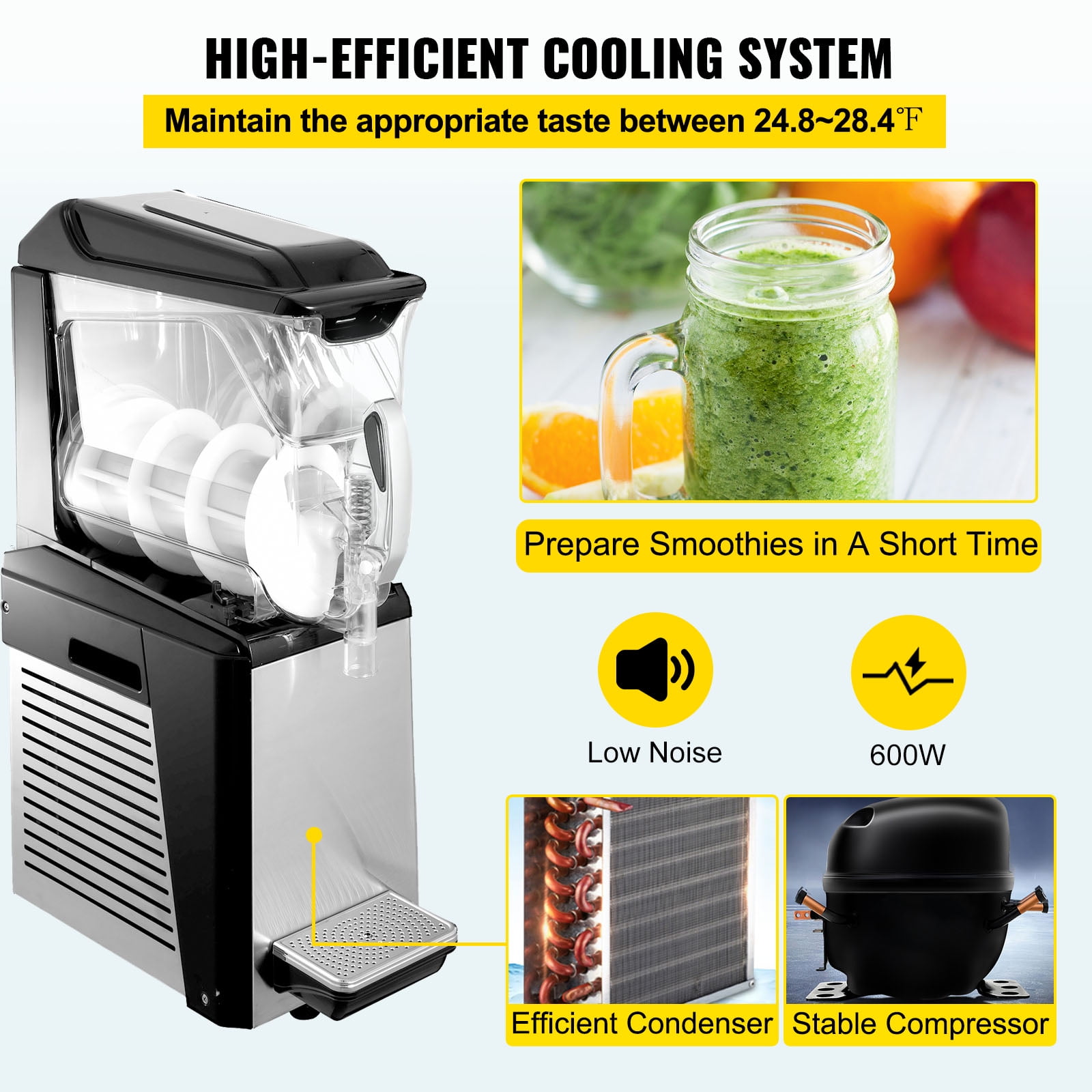 KFFKFF Commercial Slushy Machine 10L Margarita Frozen Drink Maker 500W Automatic Clean Day and Night Modes for Supermarkets Cafes Restaurants Snack Bar, Sliver