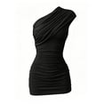 thumbnail image 3 of HTNBO One Shoulder Summer Dress – Ruched Cocktail Party Bodycon, Spring & Sexy Mini Short Dress for Women, 3 of 5