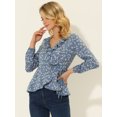 thumbnail image 3 of INSPIRE CHIC Blouse à Volants pour Femme à Col en V, Fleurie, à Nouer Soi-Même, Portefeuille, Haut Péplum Bleu Gris G, 3 of 6