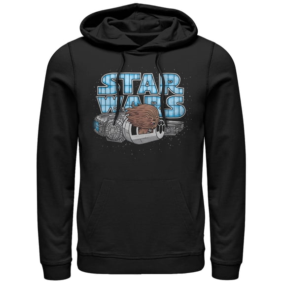 Men's Star Wars Cute Chewie Hair Party Cartoon Pull Over Hoodie Black 2X Large