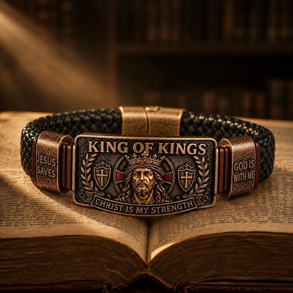 Gcvizuso King of Kings Faith Bracelet, Adjustable Christian Wristband Gift, Christ Is My Strength Religious Inspirational Wristband, Gifts for Father Men Husband