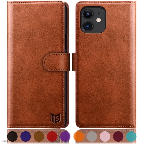 SUANPOT For iPhone 11 Wallet Case with RFID Blocking Credit Card Holder,Light Brown