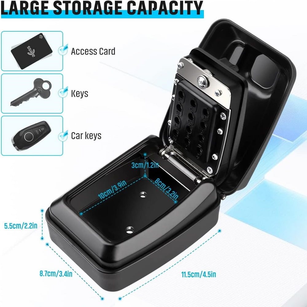 Key Lock Box for Outside, Waterproof Wall Mount Key Lock Box for House Key, 12-Digit Combination Resettable Large Capacity Security Lockbox for Home, Garage, Office, Gray