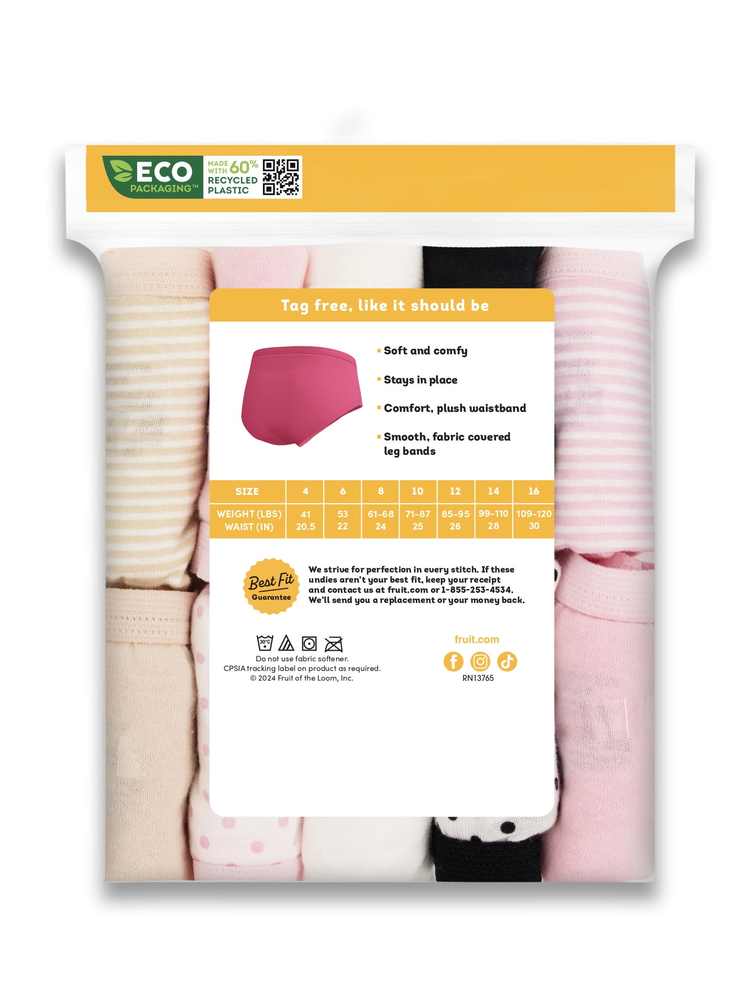 Fruit of the Loom Girls' Eversoft Brief Underwear, 10-Pack, Sizes 4-16