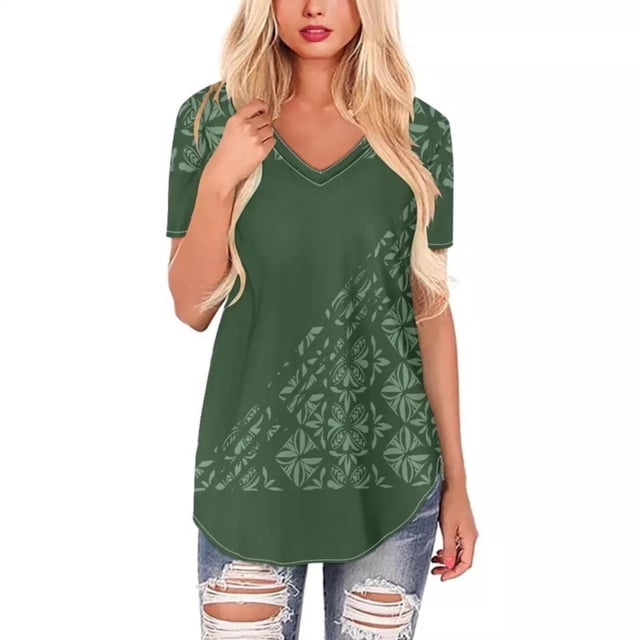 Gibobby Camiseta de Manga Corta con Cuello en V Camiseta manga corta informal con cuello en V estampada para mujer(E,XL)