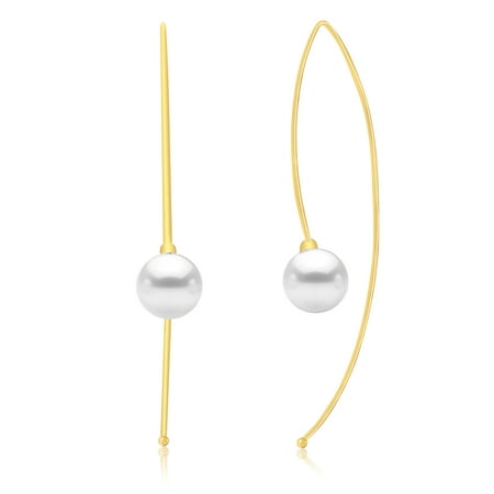 Willowbird Threader Pearl End Earrings in Yellow Gold Plated Brass for Women
