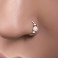 thumbnail image 5 of Silver Nose Ring - Dainty 10mm ring 18 Gauge Hammered Piercing – 3mm Fire White Opal - Snug 925 Sterling Silver Nose Piercings – Body Jewelry Piercing rings, 5 of 6