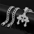 thumbnail image 2 of Men Women Hip Hop Three Crosses Pendant Necklace 13mm Crystal Cuban Chain HipHop Iced Out Bling Necklaces Fashion Charm Jewelry, 2 of 9