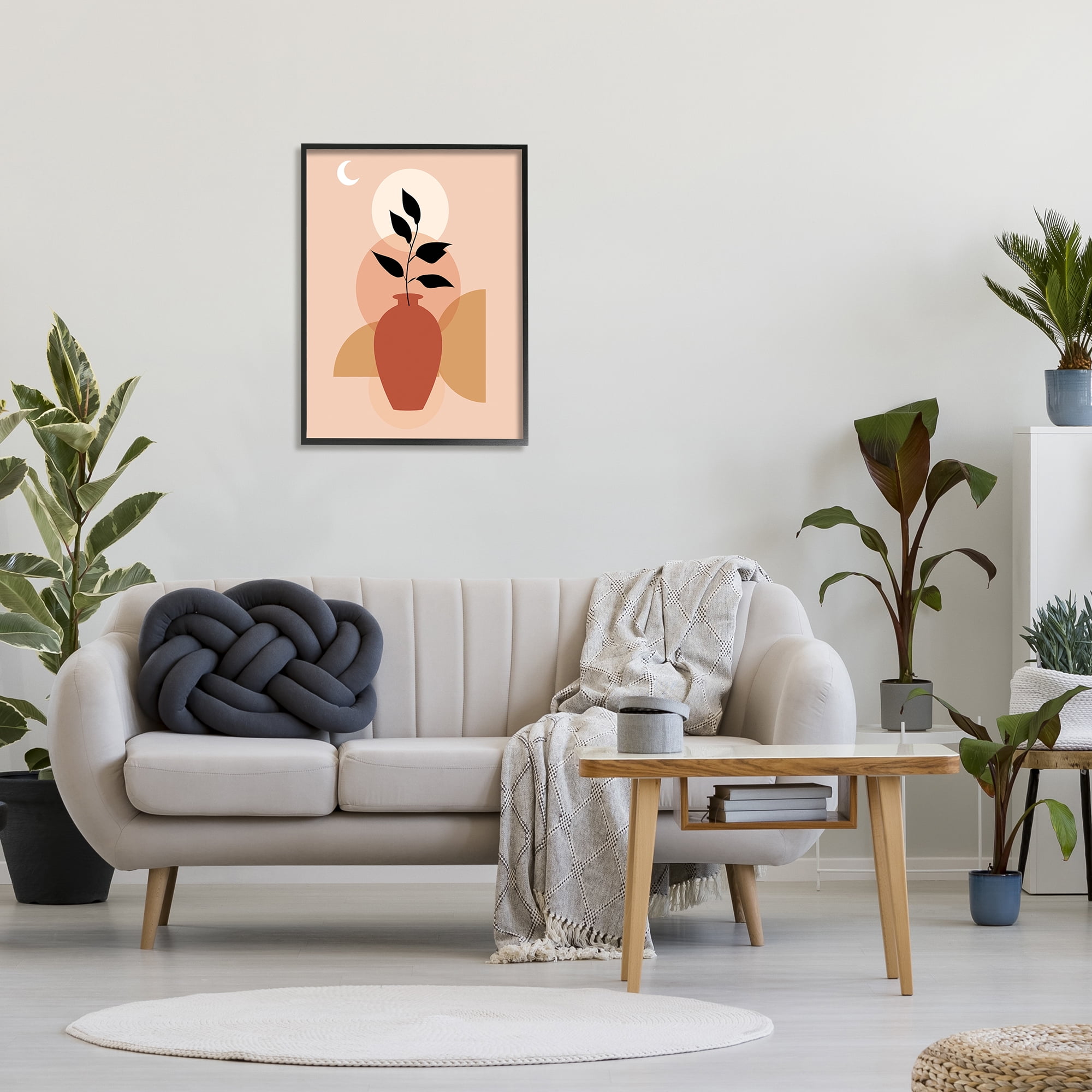 Stupell Industries Boho Vase & Moon Botanical & Floral Painting Black Framed Art Print Wall Art, 24 x 30