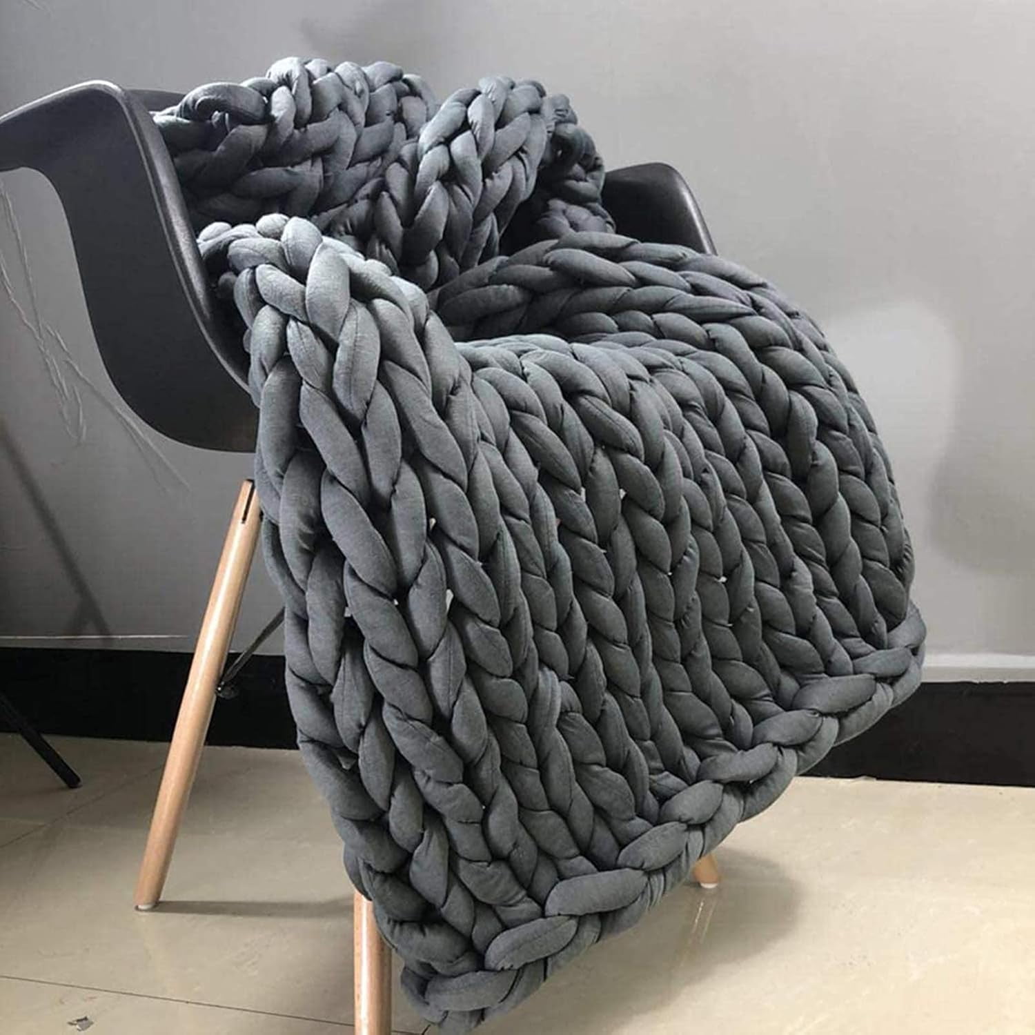 12m Thick Core Yarn Hand Woven Fabric Strip Thread for Crochet Blanket Cushion Super DIY Craft Material（Dark Gray）