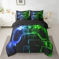 thumbnail image 2 of Erosebridal 7Pcs Kids Gamer Comforter Set Twin,Gaming Bedding Comforter Set,Video Games Gamepad Bed In A Bag Neon Glowing Square Geometric Grid Blue Green Bed Sets With Comforter And Sheets, 2 of 5