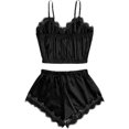 thumbnail image 3 of WTXUE Pajama Sets for Women | Loungewear Lace Women Sleeveless Satin Top Strap Trim Nightwear Sets Pajama | 1 Set Black L, 3 of 5