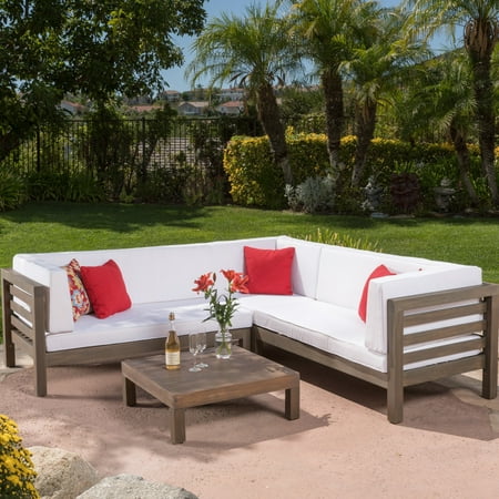 Hexagon Shaped Patio Furniture Christopher Knight Home Oana Outdoor 5 Seater V Shaped Acacia Wood Sectional Sofa Set with Coffee Table by ()