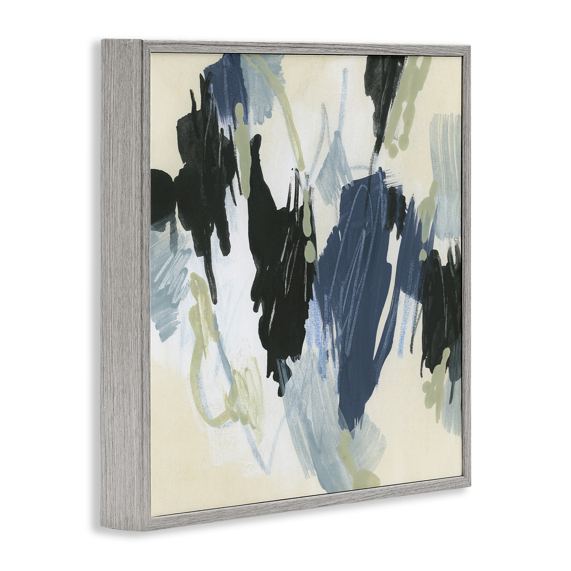 Stupell Industries Blue & Neutral Abstraction Abstract Painting Gray Framed Art Print Wall Art, 24 x 24