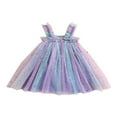 thumbnail image 1 of Robe d'Été pour Filles Tout-Petits Robe Décontractée Sans Manches à Bretelles Imprimé Étoiles Robe en Tulle Colorée Violette 3-4 Ans, 1 of 8
