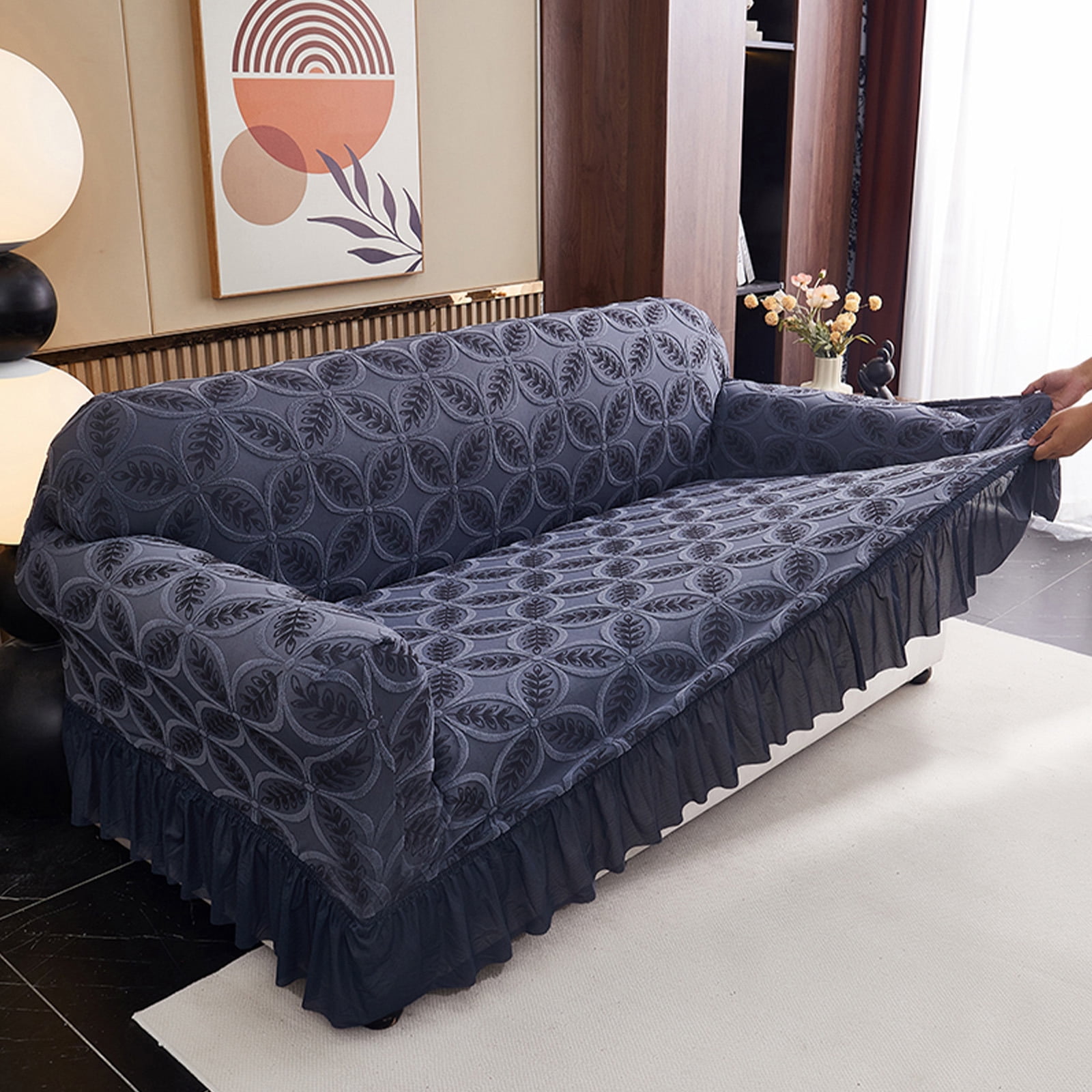 ANMINY Stretch Sofa Slipcover Cushion Couch Cover with Skirt Pet Friendly Durable Washable Stretchable 1-Seater (35"-55")